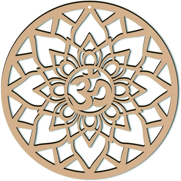 12inch Om Lotus Wall Decor Wooden Wall Art Grid Sacred Geometry Laser Cut Wall Sculpture Hanging Decor Spiritual Symbol Round DIY