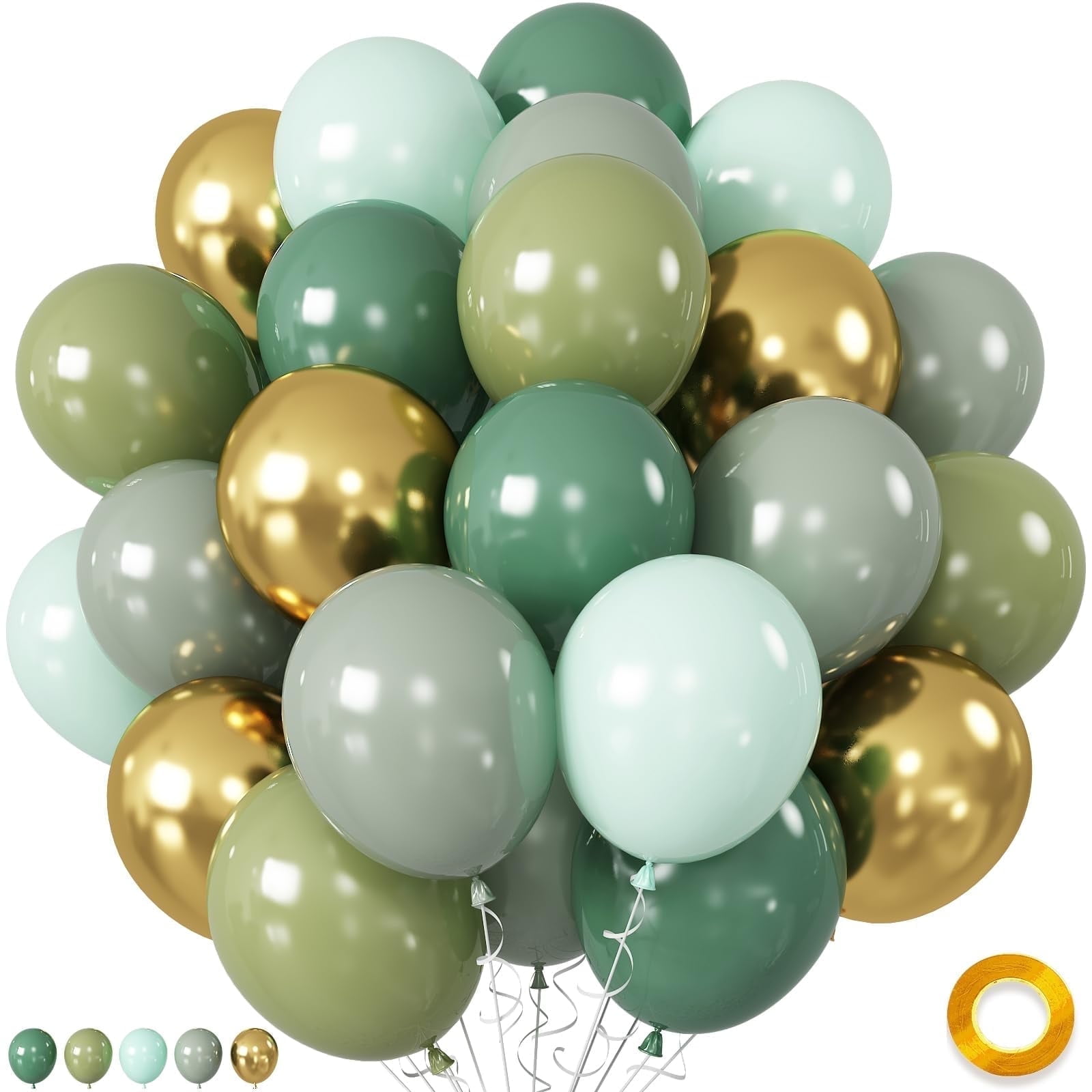 12inch Pastel Sage Gold Party Balloons Set, Sage Green and Gold Balloons for Baby Shower Birthday Engagement Wedding Anniversary Tea Party Round Decorations