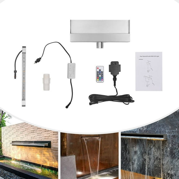 12inch Pool Fountain Waterfall Spillway Multi-Color LED Light Strip with Remote