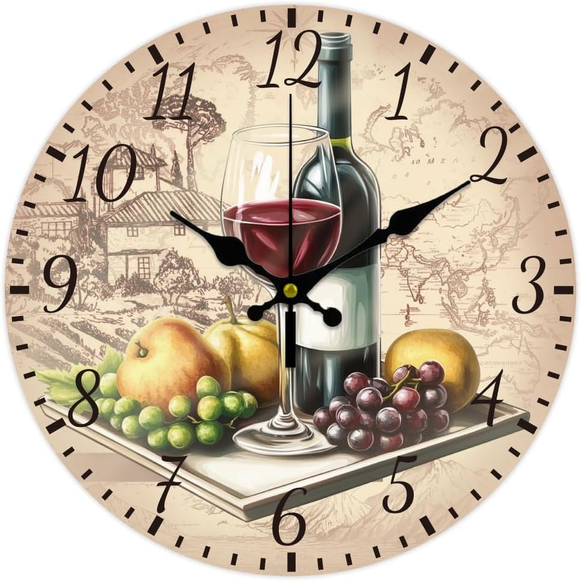 12inch Retro Wine Wall Clock Battery Operated Silent Non Ticking Round ...