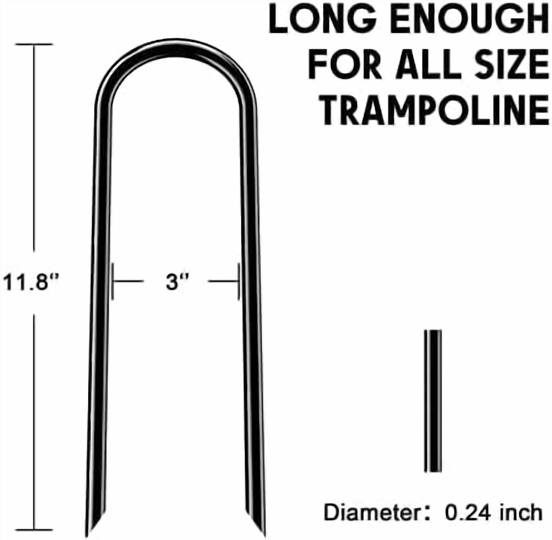 12inch Trampoline Accessories Trampolines Stakes Trampoline Anchors Heavy Duty High Wind U Type, Safety Accessories Galvanized Steel for Soccer Goals, Camping Tents and Garden Decoration