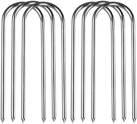 12inch Trampolines Wind Stakes Heavy Duty U Type Sharp Ends Safety Ground Anchor Galvanized Steel for Soccer Goals, Camping Tents and Huge Garden Decoration (u Stakes 6pcs)