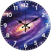 12inch Universe Galaxy Wooden Wall Clock Battery Operated Silent Non Ticking Round Decorative Clock for Office Home Living Room Bedroom Bathroom Kitchen Decor Galaxy