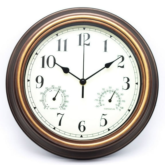 12inch Wall Clock,Retro Waterproof Clock With Displays Thermometer&Hygrometer,Noise-Free Clock For Indoor/Outdoor