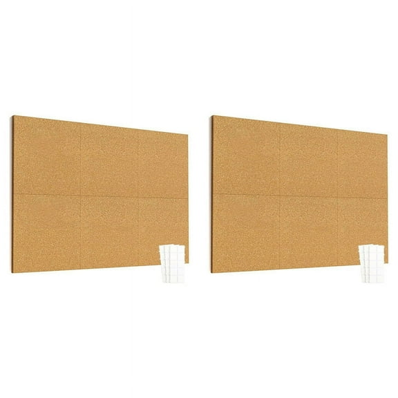 12inch X 12inch Cork Tiles, 12 Pack Cork Boards for Wall with Safe Removable Adhesive Tabs, Large Cork Bulletin Boards