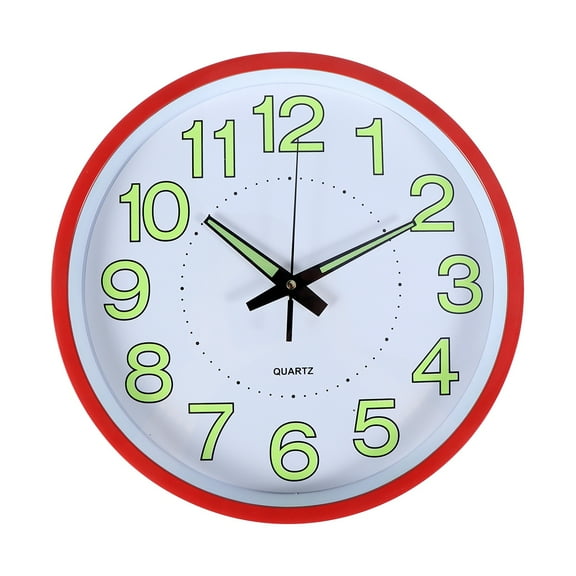 12inches/30cm Simple Wall Clock Decorative Wall Clock with Silent Movement Luminous Clock for Home Living Room (Red)