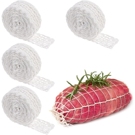 12m Meat Netting Rol Size 14, Elastic Smoked Meat Poultry Ham Netting Butcher Twine Net Roll Wrapping Net Beef Nettings Roll for Cooking Sausage Making (4 Rolls,12m)
