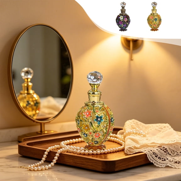 12ml Hollow Enamel Color Vintage Perfume Sub Bottle, Alloy Glass Empty Vessel, Elegant Storage Container for Essential Oil, Makeup Water and Custom Fragrance Filling