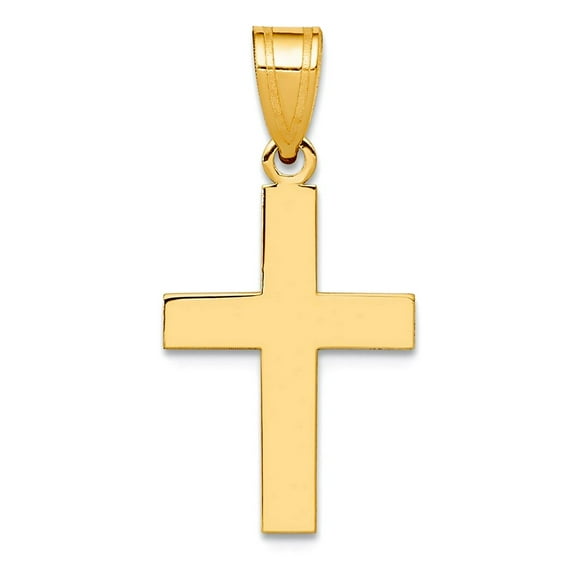 12mm 10k Solid Yellow Gold Polished Religious Faith Cross Charm Pendant Necklace for Women