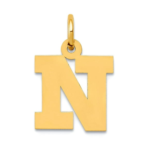 12mm 10k Solid Yellow Gold Small Block Letter Name Personalized Monogram Initial N Charm Pendant Necklace for Women