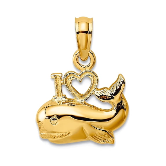 12mm 14k Gold I Love Heart Pendant Necklace Whale 2-d / High Polish Pendant for Women