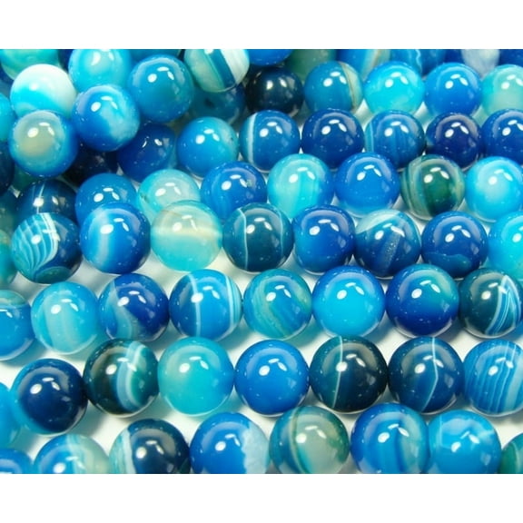 12mm 15.5 Inch Sea Blue Striped Agate Plain Round Beads Genuine Gemstone Natural Jewelry Making
