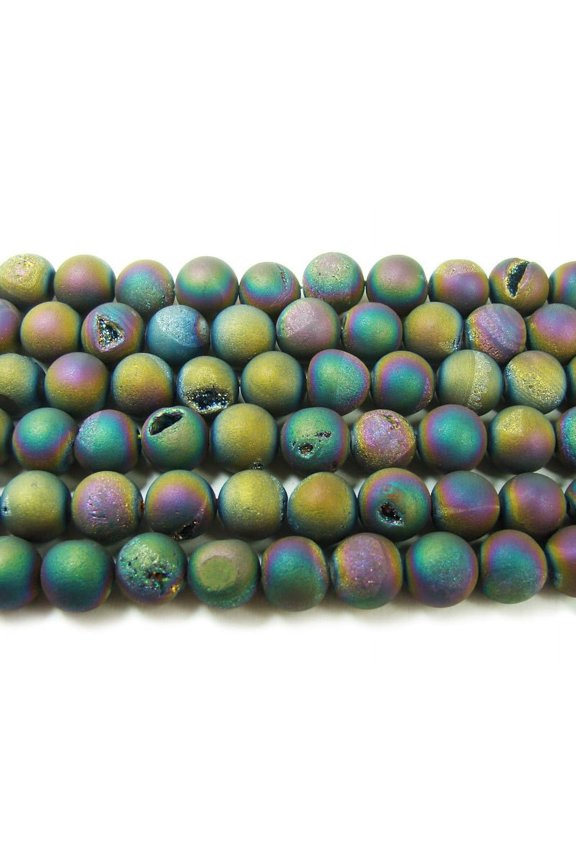 12mm 15 Inches Rainbow Electroplated Druzy Agate Round Beads Genuine Gemstone Natural Jewelry Making