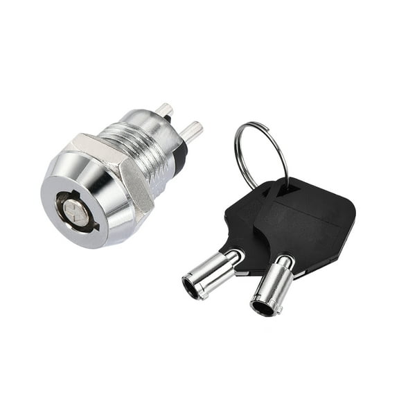 12mm 2 Positions Key Locking Push Button Switch With 2 Keys NO-OFF Silver Tone 1pcs