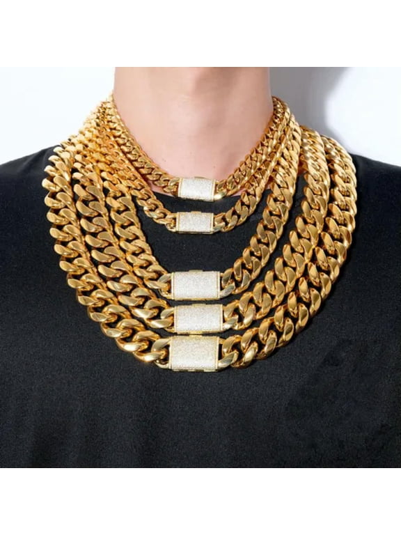 12mm-22mm Hip Hop Miami Cuban Link Chain Real Gold Plated Full 5A Zircon Jewelry