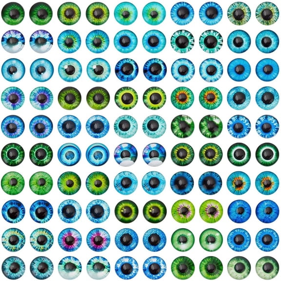12mm 50 Styles Eyes Glass Cabochons 100pcs Flatback Dome Cabochons Dragon Animal Eyes Tiles Half Round Cabochon with for Art Props Photo Cameo Pendant Jewelry Making