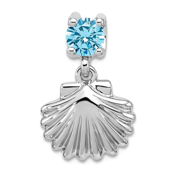 12mm 925 Sterling Silver Rhodium Plated Polished Blue Cubic Zirconia Shell Chain Slide Pendant Chain Necklace for Women