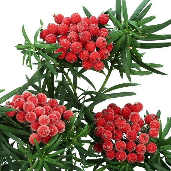 12mm Artificial Frosted Holly Berries - 100pcs Fake Mini Christmas Fruit Berry Decor, Simulated Small Berries for Tree Wreath Patio Table Holiday Home Decor