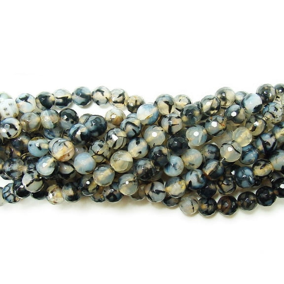 12mm Black Web Agate Faceted Round Beads Genuine Gemstone Natural Jewelry Making