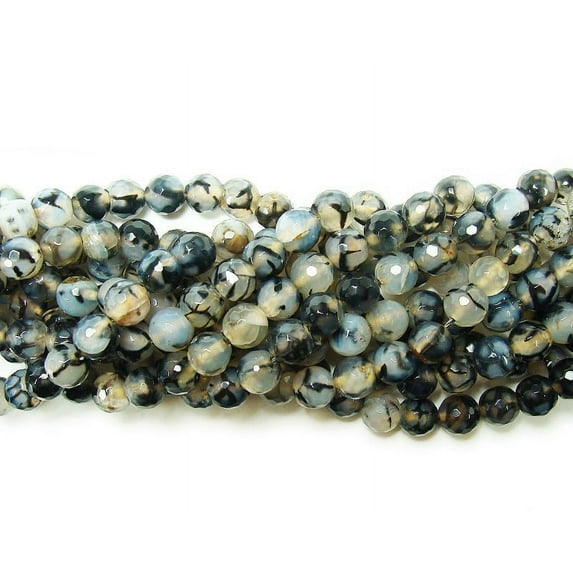 12mm Black Web Agate Faceted Round Beads Genuine Gemstone Natural Jewelry Making