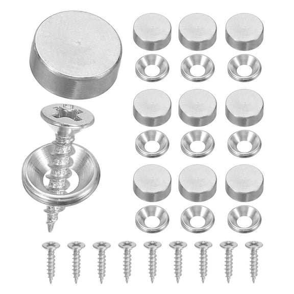 Uxcell Brass Decorative Screws with Cap, Mirror Screw Self Tapping Screws Decorative Cover Silver