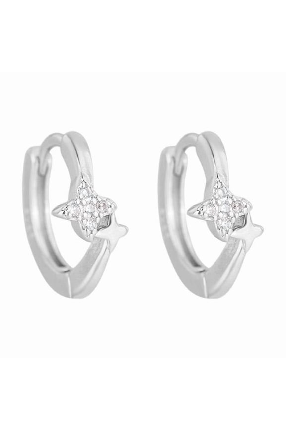 12mm CZ Star Small Silver Hoop Earrings for Men Women,Punk Hip Hop Unisex Style