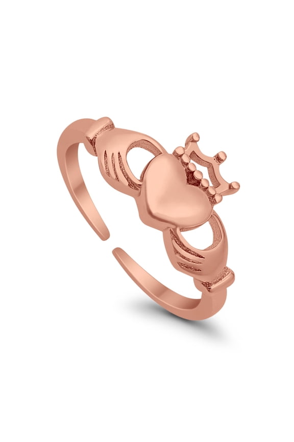 12mm-Claddagh Toe Band Ring 925 Sterling Silver Thin Adjustable Stylish Rings for Women
