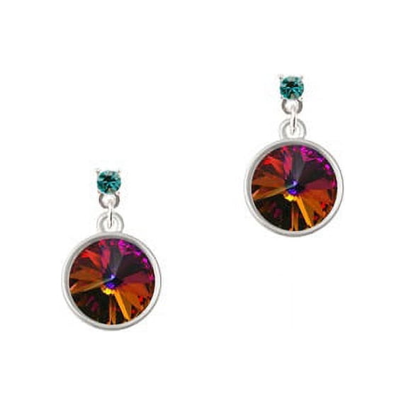 12mm Crystal Rivoli - Fire Red - Teal Crystal Post Earrings