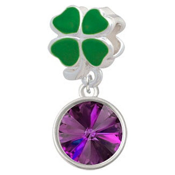 12mm Crystal Rivoli - Purple - Green Four Leaf Clover Charm Bead
