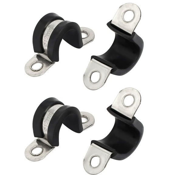12mm Dia Rubber Lined U Shaped 304 Stainless Steel Pipe Clip Hose Clamp 4pcs