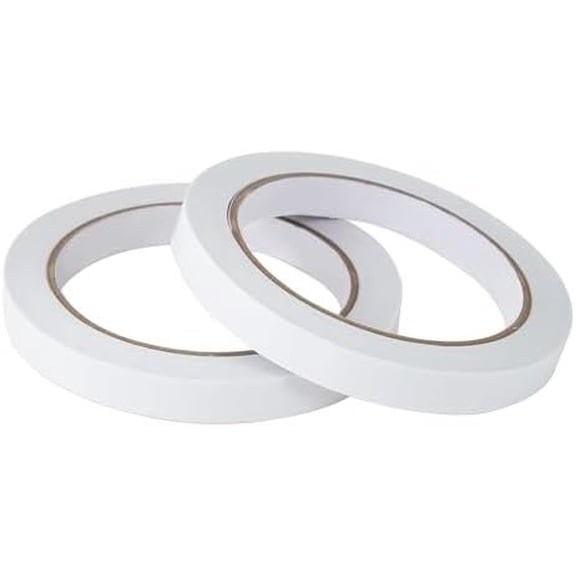 12mm Double Sided Tape White 2 Rolls ( Length 66 Yards), 1/2 Inch Adhesive Sticky Wrap Tape for Crafts Wrapping Paper Card Making Office School Stationery