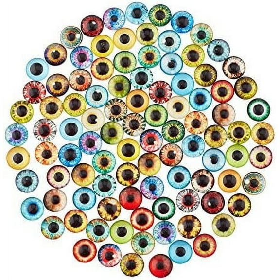 12mm Dragon Eyes Glass Cabochons 100pcs 50 Style Cat Owl Bird Eye Tiles Human Pupil Eyes Half Round Gems Lucky Evil Eye Glass Cabochons for Art Props Photo Dome Pendant Trays Halloween