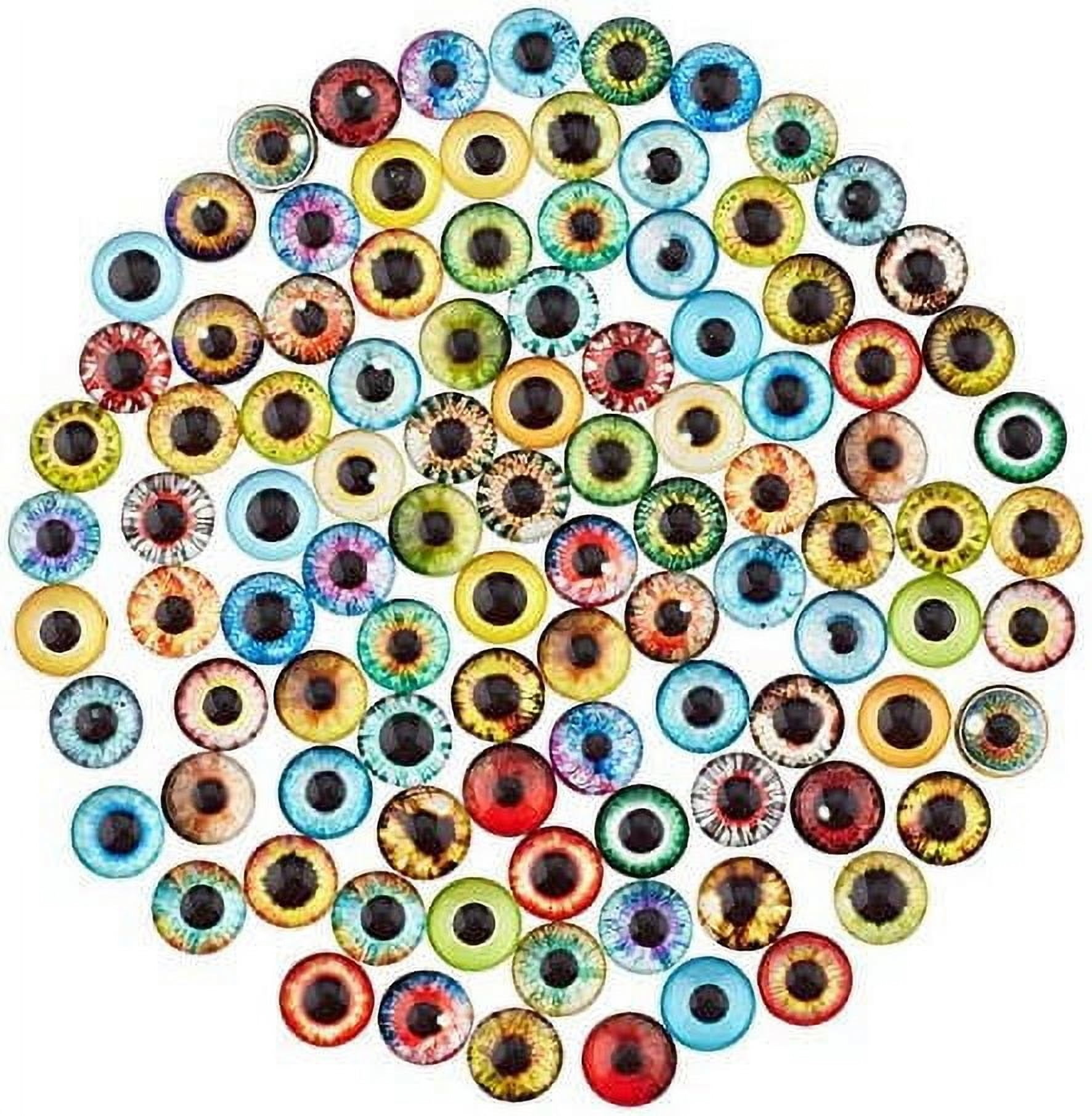 12mm Dragon Eyes Glass Cabochons 100pcs 50 Style Cat Owl Bird Eye Tiles Human Pupil Eyes Half Round Gems Lucky Evil Eye Glass Cabochons for Art Props Photo Dome Pendant Trays Halloween