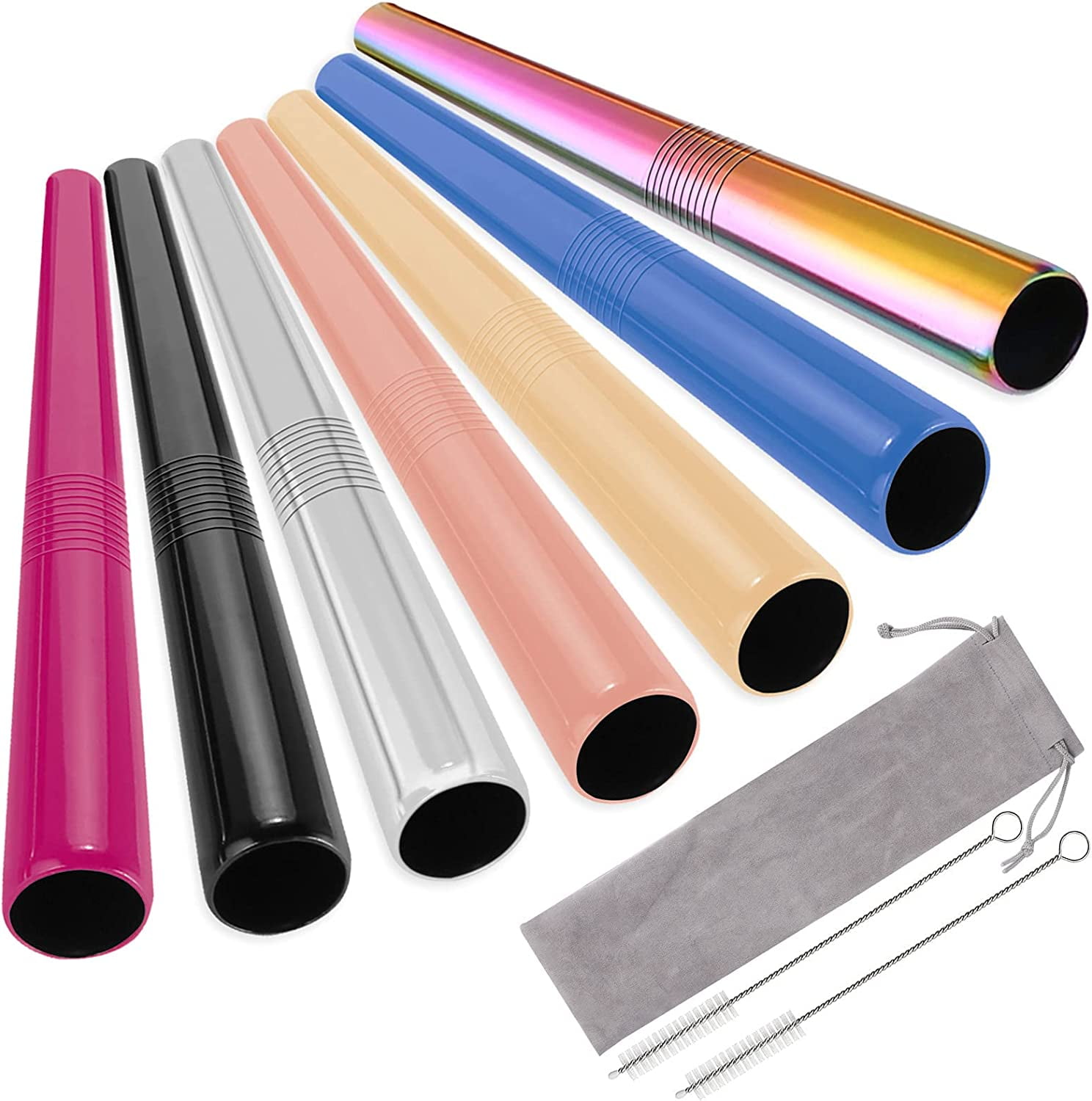 CPUK 12mm Extra Wide Reusable Metal Straw – Stainless Steel With Cleaning Brush, Eco-Friendly