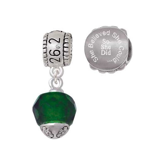 12mm Faceted Green Glass Spinner 26.2 Marathon Run She Believed She Could Charm Beads (Set of 2)