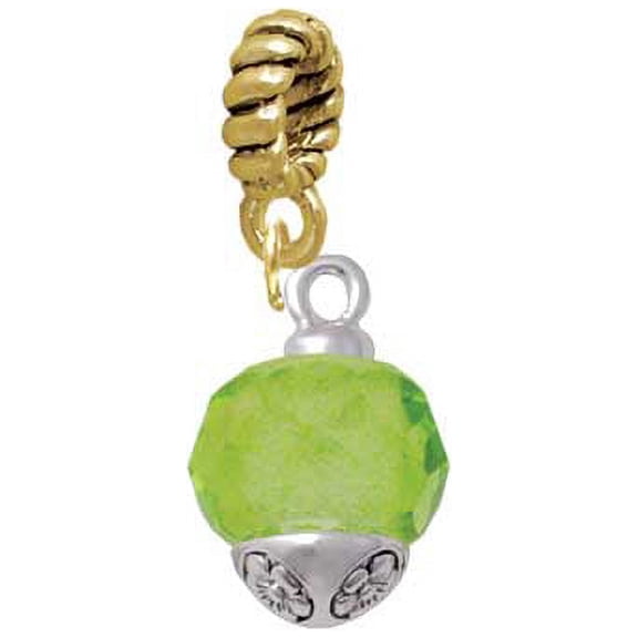 12mm Faceted Lime Glass Spinner - Goldtone Charm Bead