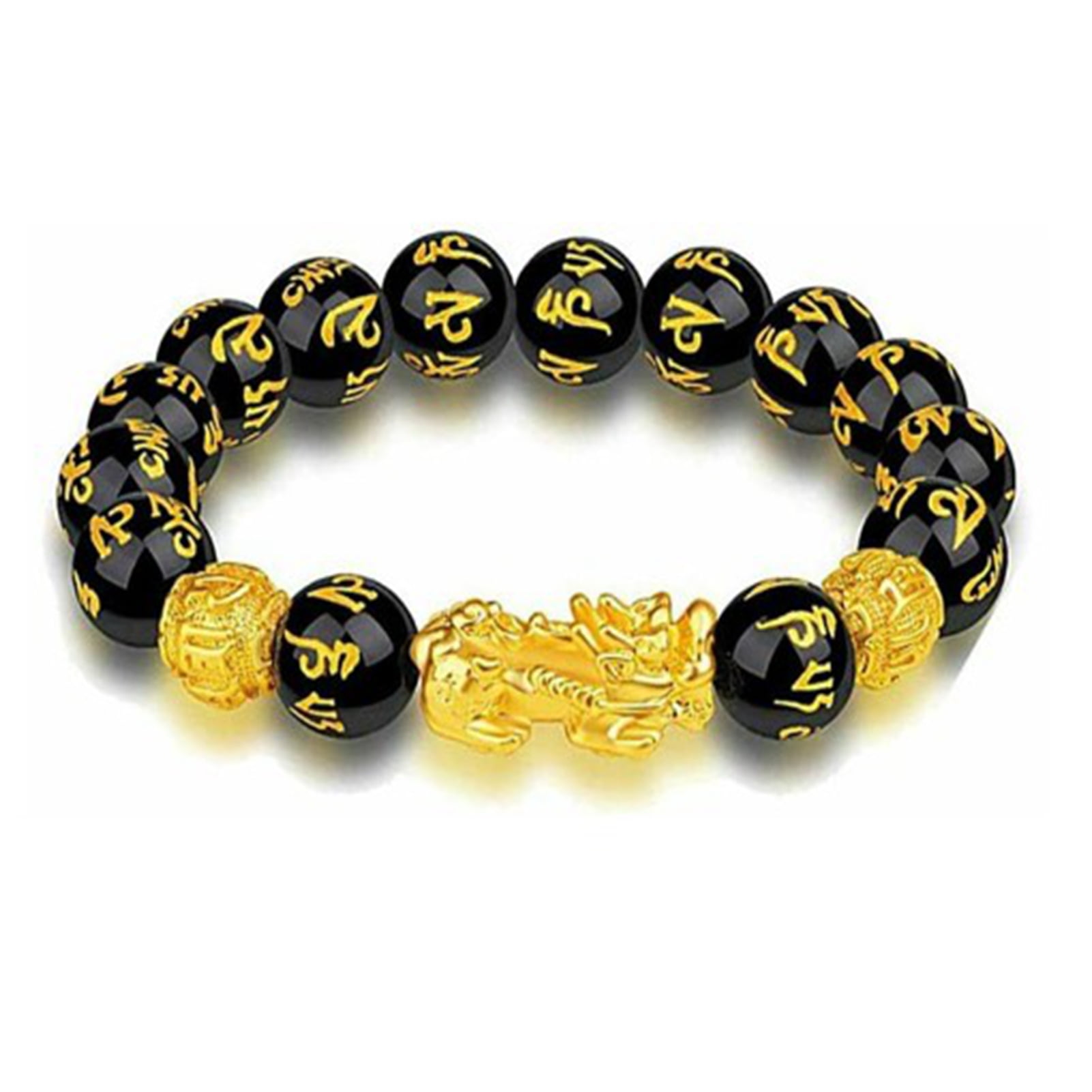 12mm Feng Shui Bracelet Black Obsidian Wealth Lucky Meaning Pixiu Beaded Bracelet for Men Women Adult Unisex Size One Size