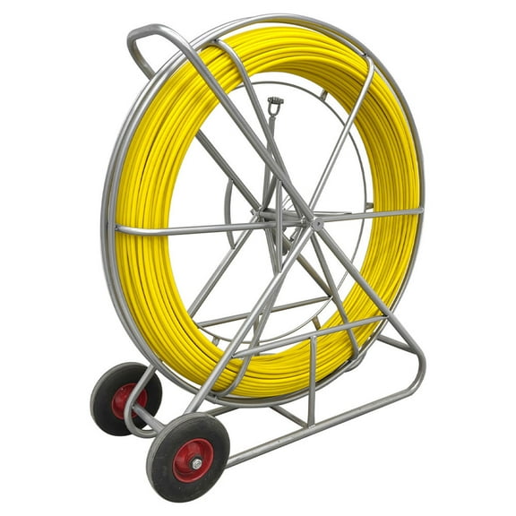 12mm Fiberglass Duct Rodder Cable Pulling Fish Tape Running Rod with Wooden Cage&Wheel Stand Wire