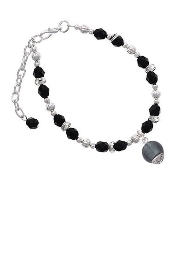 12mm Grey Roller Spinner with Silvertone Lining Glass Spinner Black Beaded Bracelet