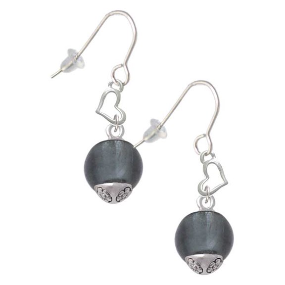 12mm Grey Roller Spinner with Silvertone Lining Glass Spinner Heart French Earrings