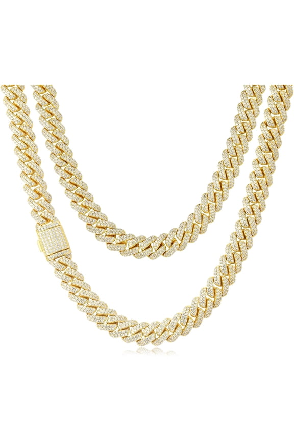 12mm Heavy Iced Out Cuban Link Chain 18K White Gold Plated Diamond Thick Choker Necklace for Men Women Hypoallergenic Bling Hip Hop Jewelry with Gift Box