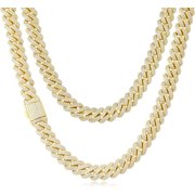 12mm Heavy Iced Out Cuban Link Chain Necklace - Gold-Tone Hip Hop Choker with Sparkling Cubic Zirconia for Men and Women, Unisex Jewelry with Gift Box