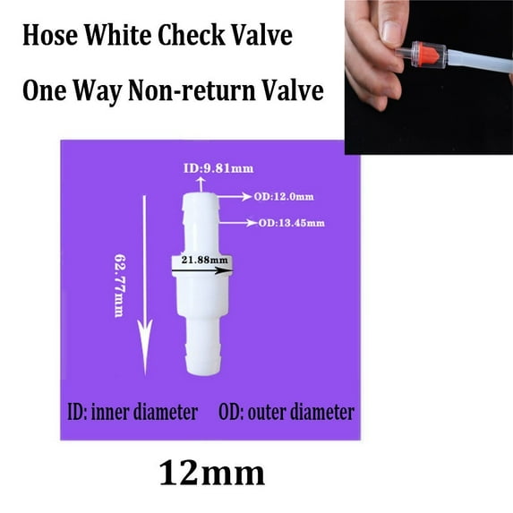 12mm Hose ID Plastic White Check Valve Way Non-return Valve