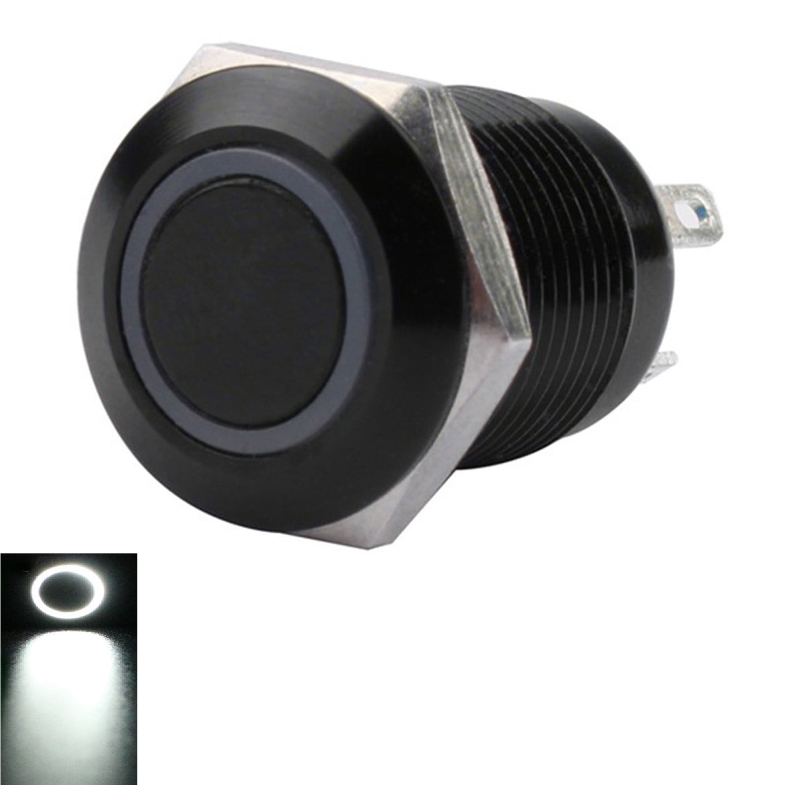 12mm LED Metal Button Switch Black Momentary 220V Waterproof IP66 ...