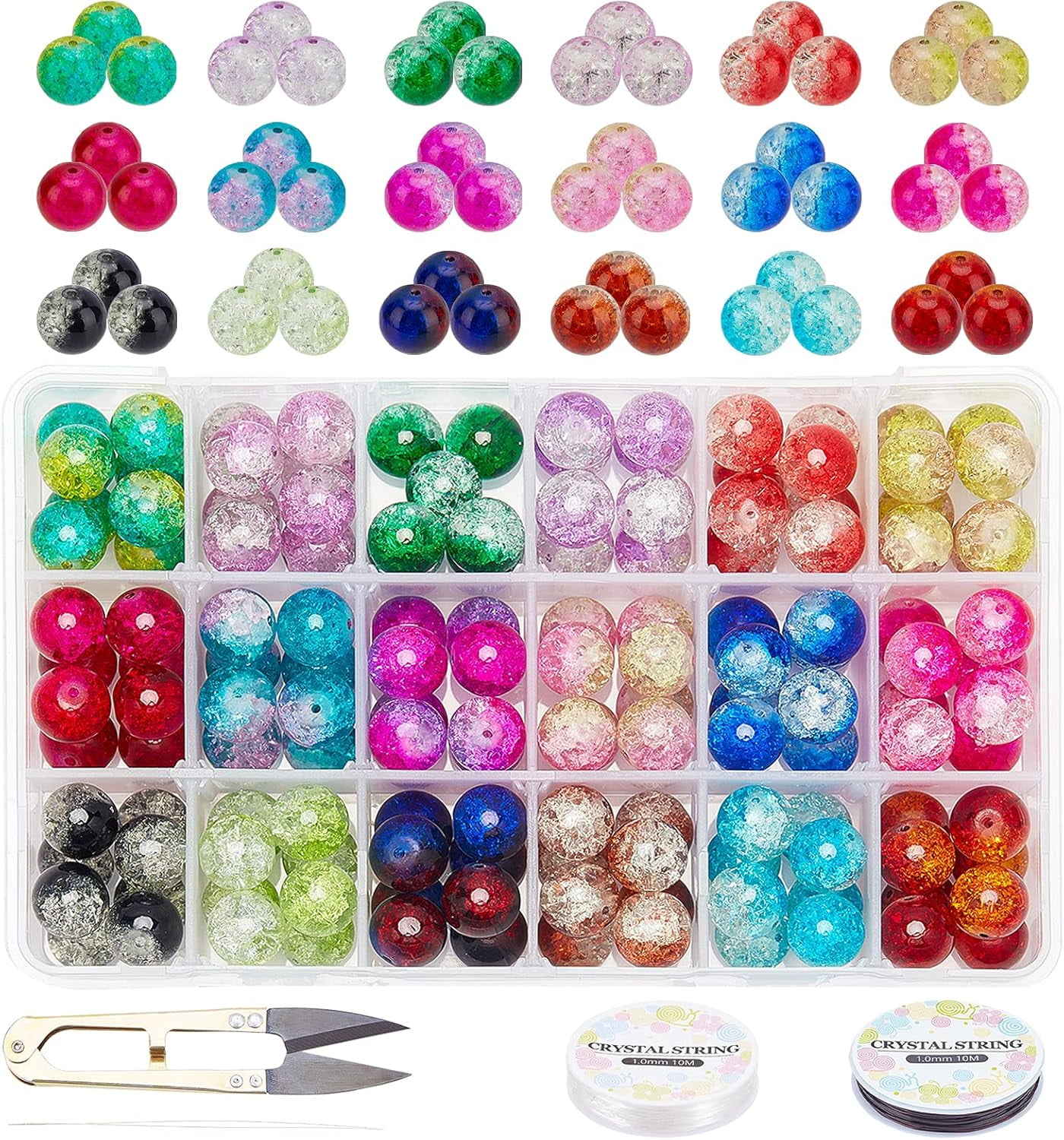 12mm Lampwork Glass Beads 144pcs Round Handcrafted Loose Beads with Scissors Elastic Thread Beading Needles for Jewelry Making