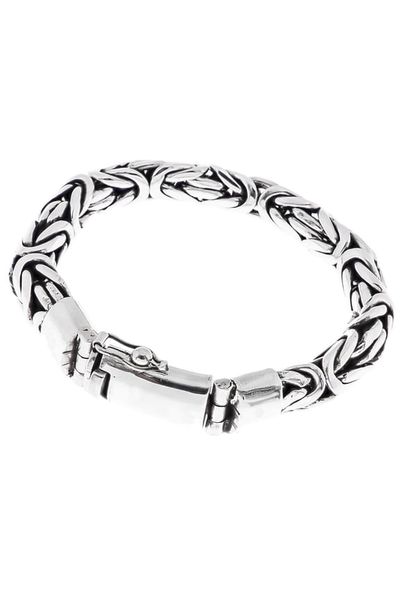12mm Mens Oval Byzantine Bali Handmade Chain 925 Sterling Silver Bracelet, 8-10"