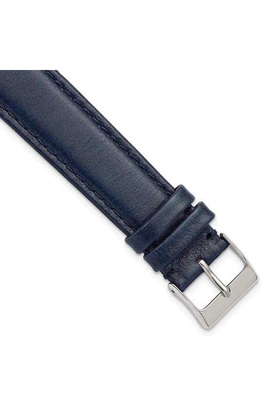 12mm Navy Smooth Leather with Silver-tone Buckle 6.75 inch Watch Band