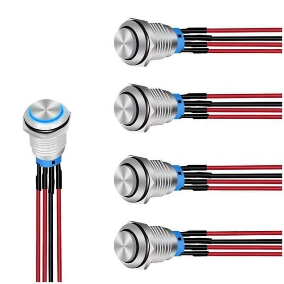 12mm Push Button Switch 5PCS with Pre Wired Harness