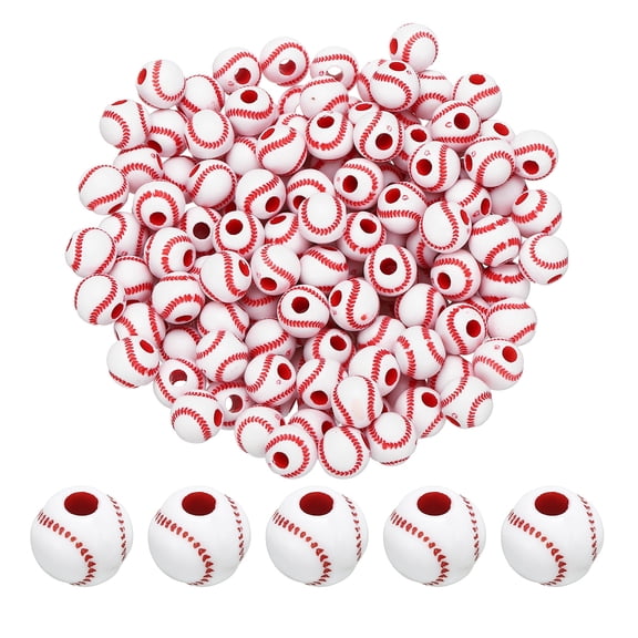 12mm Sports Ball Beads, 150 Pcs Acrylic Softball Beads Bulk Round Sports Spacer Beads for DIY Crafts Bracelet Necklace Making, White