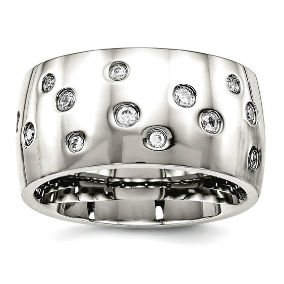 12mm Stainless Steel Polished Cubic Zirconia Ring Size 6 Ring for Women
